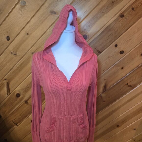 DKNY‎ Y2K Long Sleeve Knit to Shape Sweater Hood Pink/Coral Small - Picture 2 of 11